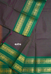 Dual Shade Blueberry - Karthigai silk cotton rettapeta border mango with muthu kattam - Best for Wedding Functions