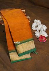 Mustard Orange - Karthigai silk cotton getti zari with small temple border - Best for Wedding Functions