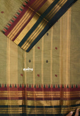 Olive Grey - Karthigai Silk Cotton Multicolor Rettapetta Rudraksham Border - Best for Wedding Functions