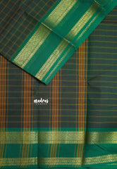 Dark Green - Karthigai silk cotton Big Muthu Kattam Checks with Rettapeta Border - Best for Small Functions