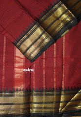 Majestic Maroon - Karthigai Silk Cotton Bavanji with Temple Border - Best for Wedding Functions