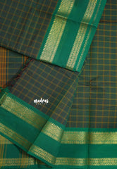 Dark Green - Karthigai silk cotton Big Muthu Kattam Checks with Rettapeta Border - Best for Small Functions