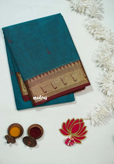 Teal Blue - Karthigai silk cotton paithani border - Best for Small Functions