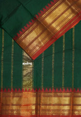 Deep Green - Karthigai Silk Cotton Bavanji with Temple Border - Best for Wedding Functions