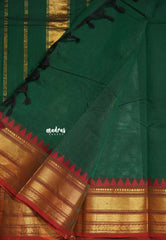 Deep Green - Karthigai Silk Cotton Bavanji with Temple Border - Best for Wedding Functions