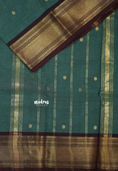 Greyish Green - Karthigai silk cotton small Bavanji border with buttas - Best for Wedding Functions