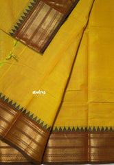 Dual Shade Yellowish Green - Karthigai Silk Cotton Bavanji with Temple Border - Best for Wedding Functions