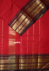 Ruby Red Glow - Karthigai Silk Cotton Bavanji with Temple Border - Best for Wedding Functions