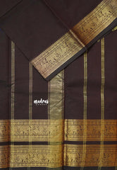 Coffee Brown - Karthigai silk cotton plain body annam yanai double border