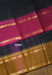 Black - Karthigai silk cotton plain body rettapet Ganga jamuna border - Best for Wedding Functions