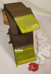 Coffee Brown - Karthigai silk cotton rettapeta border with muthu kattam - Best for Wedding Funtions