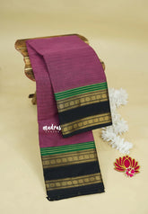 Mauve Pink - Karthigai silk cotton Stripes in Body and Rettapet rudraksham border