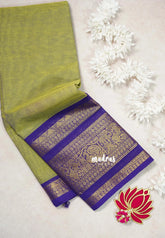 Dual Shade Soft Green - Karthigai silk cotton Plain Saree with Big Traditional Border - Best for Wedding Functions