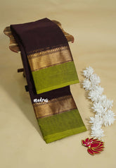 Deep Coffee Brown - Karthigai silk cotton plain saree with Skirt Border - Best for Wedding Functions