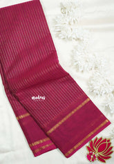 Beet Pink - Karthigai Silk Cotton saree with Stripes Weaving with Rettapet Border - Best for Festive Wear