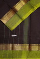 Deep Coffee Brown - Karthigai silk cotton plain saree with Rettapetta Border - Best for Wedding Functions