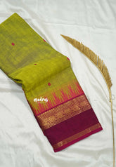 Dual Shade Green - Karthigai silk cotton Big Temple Border with Buttas - Best for Wedding Functions