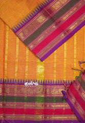 Yellowish Orange - Karthigai Silk Cotton Rudraksham, Peacock and Multi Color Border - Best for Festival Wear
