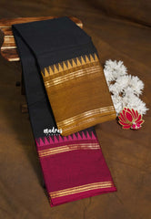 Black - Karthigai silk cotton plain body rettapet Ganga jamuna border - Best for Wedding Functions