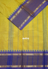Karthigai silk cotton rettapeta border with muthu kattam checks - Yellowish green