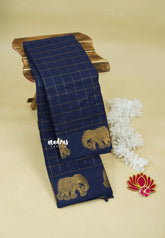 Navy blue - Karthigai silk cotton big kattam with Elephant Border