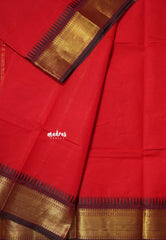 Spicy Red - Karthigai silk cotton getti zari with small temple border - Best for Wedding Functions