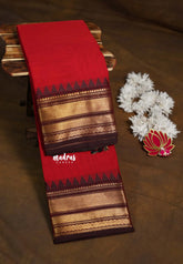 Ruby Red Glow - Karthigai Silk Cotton Bavanji with Temple Border - Best for Wedding Functions