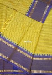 Karthigai silk cotton rettapeta border with muthu kattam checks - Yellowish green