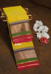 Dual Shade Yellowish Green - Karthigai Silk Cotton Rudraksham and Multi Color Border - Best for Wedding Functions