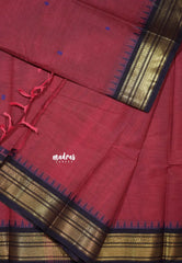 Rosewood Pink - Karthigai silk cotton Temple Bavanji border with buttas - Best for Temple Visit