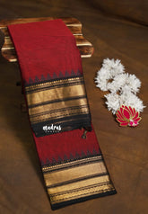 Majestic Maroon - Karthigai Silk Cotton Bavanji with Temple Border - Best for Wedding Functions