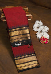 Majestic Maroon - Karthigai Silk Cotton Bavanji with Temple Border - Best for Wedding Functions