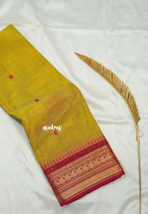Dual Shade Yellow - Karthigai silk cotton Saree Bavanji and Mango border with buttas - Best for Wedding Functions