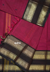 Dark Ruby Pink - Karthigai silk cotton buttas rettapet heart border - Best for Festive Functions