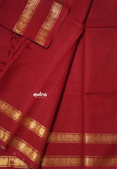 Rosewood Maroon - Karthigai silk cotton plain saree with Rettapetta Border - Best for Wedding Functions
