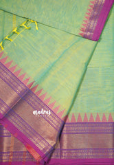 Dual Shade Pista Green - Karthigai silk cotton rudraksha getti zari with temple weaving border - Best for Wedding Functions