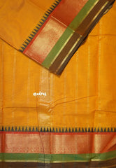 Orangish Yellow - Karthigai Silk Cotton Rudraksham and Multi Color Border - Best for Wedding Functions