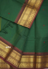 Karthigai silk cotton buttas with bavanji floral border - Green