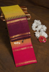 Dual Shade Yellowish Green - Karthigai silk cotton plain body rettapet Ganga jamuna border - Best for Wedding Functions