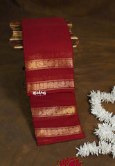 Rosewood Maroon - Karthigai silk cotton plain saree with Rettapetta Border - Best for Wedding Functions