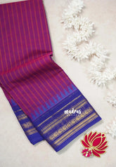 Beet Pink - Karthigai silk cotton multi border with stripes body - Best for Temple Vist