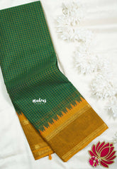 Classic Green - Karthigai Silk Cotton Saree with Muthukattam with Rettapet Border - Best for Festive Wear