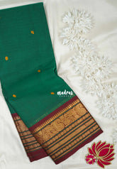 Classic Green - Karthigai silk cotton buttas with mango and floral border - Best for Wedding Functions