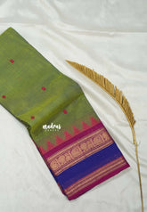 Dual Shade Green - Karthigai silk cotton temple mayil mango border - Best for Wedding Functions