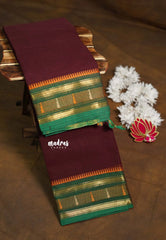 Coffee Brown - Karthigai Silk Cotton with Kanchipuram Temple Edge Border - Best for Temple Visit