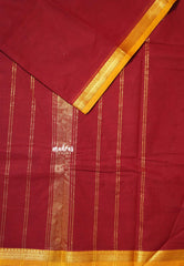 Reddish Maroon - Karthigai silk cotton Plain very small bavanji border - Best for Small Functions