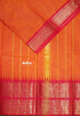 Sunset Orange - Karthigai silk cotton plain body annam yanai double border - Best for Wedding Functions