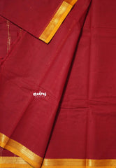 Reddish Maroon - Karthigai silk cotton Plain very small bavanji border - Best for Small Functions