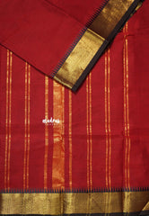 Dark Red - Karthigai silk cotton plain body Bavanji box border - Best for Wedding Functions
