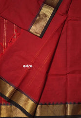 Dark Red - Karthigai silk cotton plain body Bavanji box border - Best for Wedding Functions